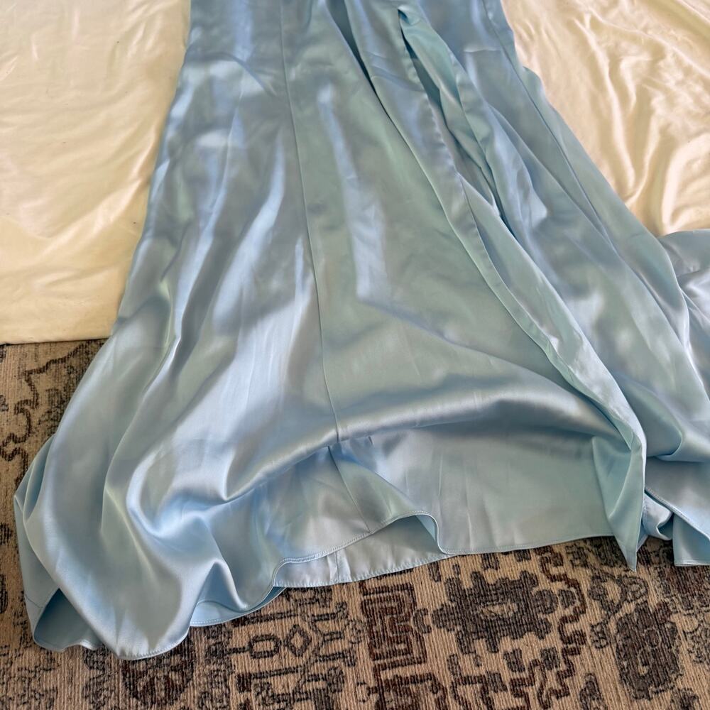 NWT Azazie Sky Blue Halter Cutout Gown 10 Bridesmaid Wedding Guest Slit - Picture 7 of 8